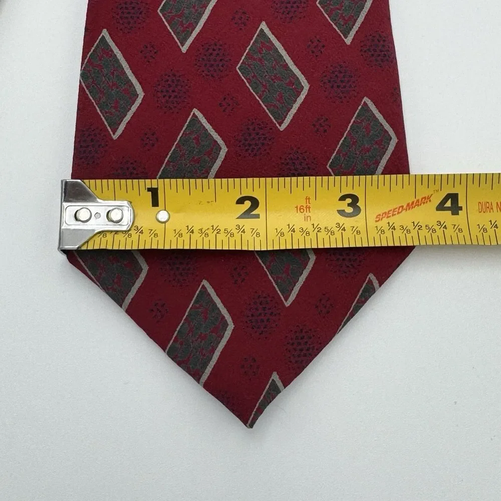 Vintage David Lawrence Silk Tie 80s 90s Burgundy Diamond Geometric Necktie Italy